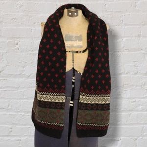 Ralph Lauren Black Red White Green Shetland Wool Knitted Winter Scarf